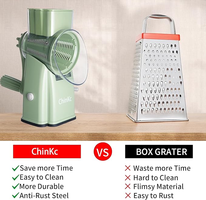 Rotary Cheese Grater Shredder - Upgraded 5 in 1 Cheese Grater with Handle and Strong Suction Base, Multi-purpose Julienne Slicer Ice Shaver Nuts Grinder for Ice, Vegetables, Fruit, Nuts