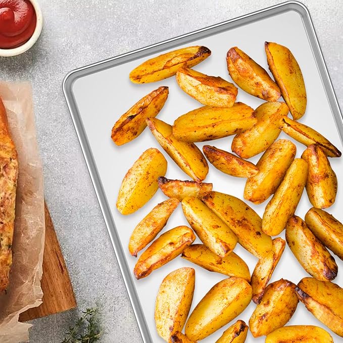 Wildone Baking Sheet Set of 2 - Stainless Steel Cookie Sheet Baking Pan, Size 9 x 7 x 1 inch, Non Toxic & Heavy Duty & Mirror Finish & Rust Free & Easy Clean