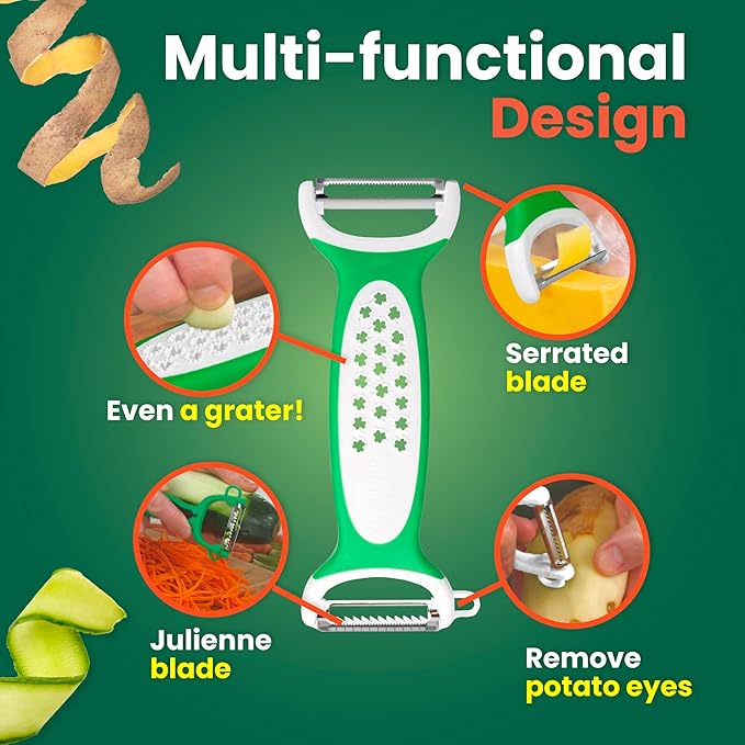 Peeler & Slicer Deluxe – Ronnie Neville’s Original As Seen on TV 3-in-1 Stainless Steel Kitchen Tool, Vegetable Peeler, Julienne Cutter, Cheese Shaver
