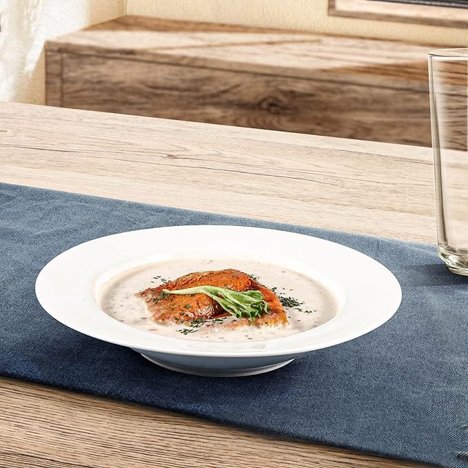 Artena Pasta Bowls 20oz, Large Salad Serving Bowls, 10 inch White Soup Bowl, Porcelain Pasta Bowl Set of 4, Rimmed Deep Pasta Plates, Wide and Shallow for Dinner, Microwave Dishwasher Safe