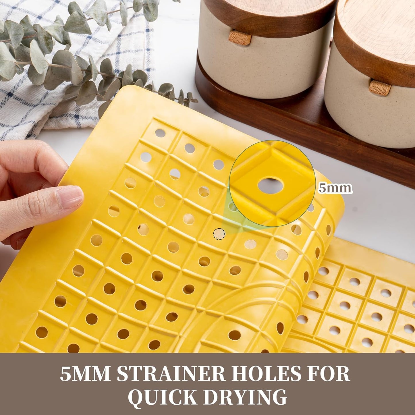 WILLKOMMEN Kitchen Sink Mat, 12" x 10" Rectangular Sink Protector Pad, Fast-Draining Grid Design Liner, Dish Drying Mat 2 Pack Yellow