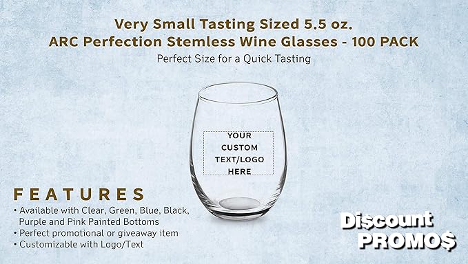Custom Stemless Wine Glasses by ARC 5.5 oz. Set of 100, Personalized Bulk Pack - Perfect for Hotel, Bar, Restaurant or Lounge - Black