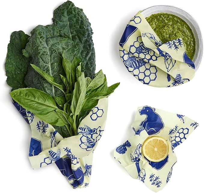 Bee's Wrap Beeswax Wraps for Food - Bees + Bears 3 Pack (S, M, L) Made in USA Reusable & Organic Food Wraps, Sandwich Wrap & Bowl Covers - Eco-Friendly Alternative to Aluminum Foil & Plastic Wrap