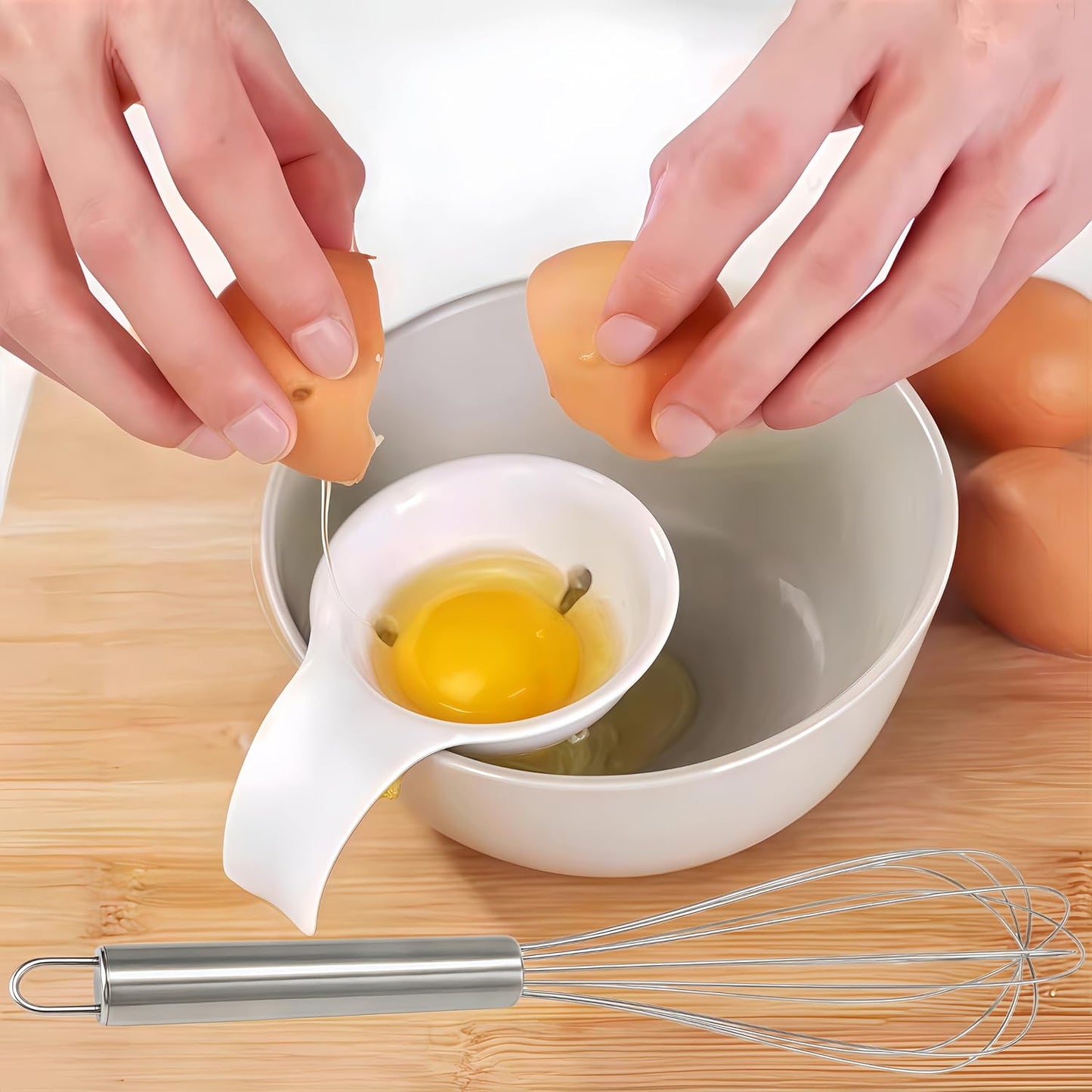 Stainless Steel Whisk Aad Cute Egg Separator, Ceramics Vomiting Chicken Egg Yolk White Separator, Practical Household Small Egg Filter Splitter, Kitchen Gadget Baking Assistant Tool, Dishwasher Safe