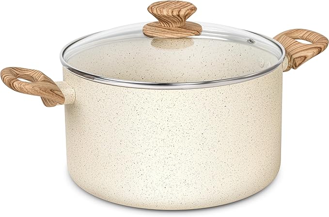 MICHELANGELO Stock Pot - 6 Qt Soup Pot with Lid, Non Stick Pots with Granite Coating, Non Toxic Cooking Pots for All Stovetops, with Stay Cool Handles