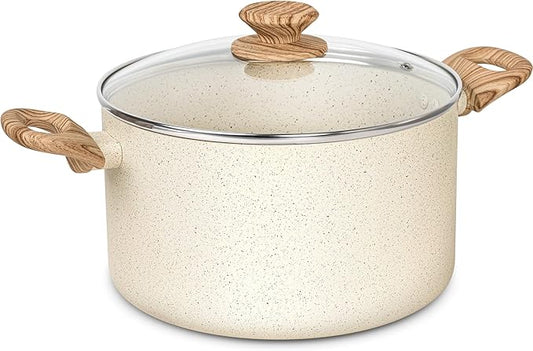 MICHELANGELO Stock Pot - 6 Qt Soup Pot with Lid, Non Stick Pots with Granite Coating, Non Toxic Cooking Pots for All Stovetops, with Stay Cool Handles