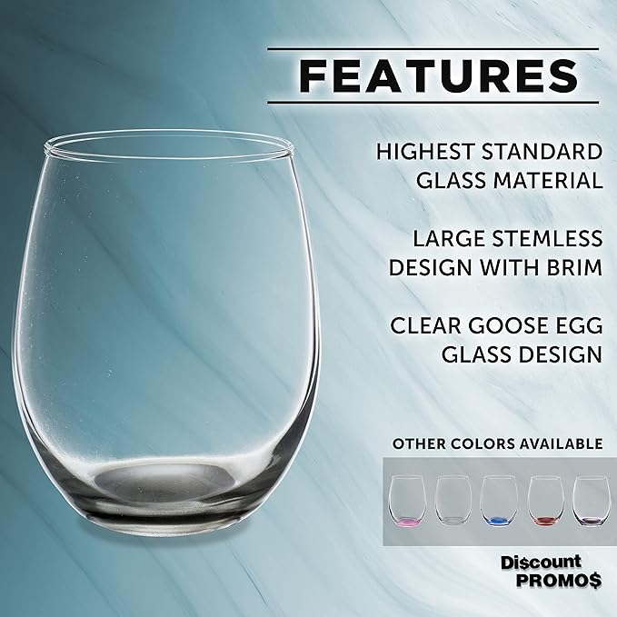 DISCOUNT PROMOS Stemless Wine Glasses in Bulk by ARC Perfection, 15 oz, 10 pack, Red or White Wine Glass Set, Black