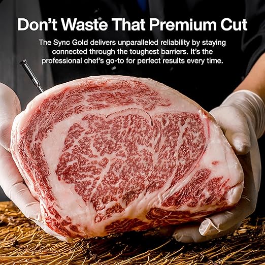 Sync Gold Wireless WiFi Meat Thermometer | 2 Slim Probes | 10x Stronger Signal Than Bluetooth | Reliable Readings Through Kamado Grill, BBQ, Oven, Smoker | Easy-to-Use Base