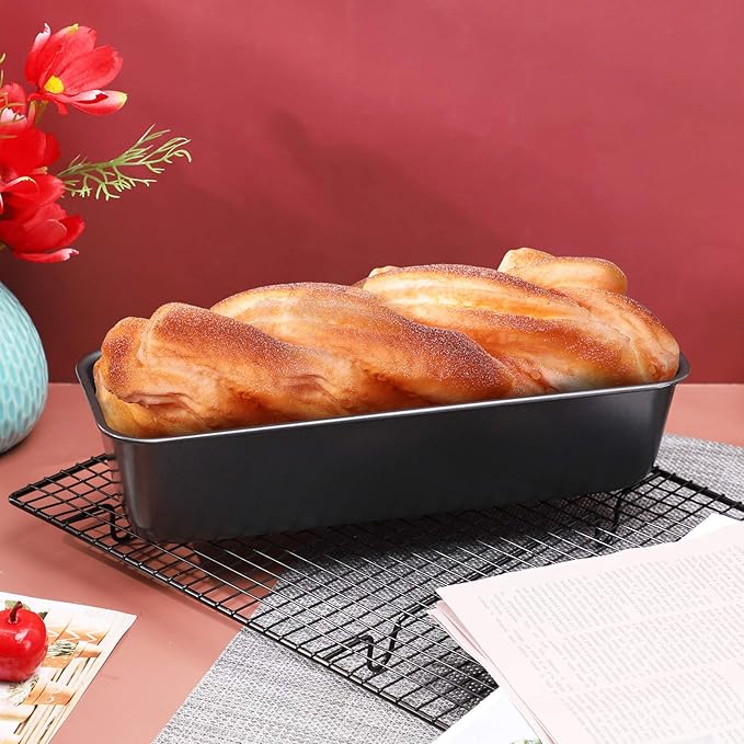 Beasea Long Loaf Bread Pan, 12x4 Inch 2 Set Rectangle Loaf Pan, Nonstick Bread Pans Carbon Steel Toast Pan Black Cake Pan Loaf Baking Pans Bakeware for Oven Baking