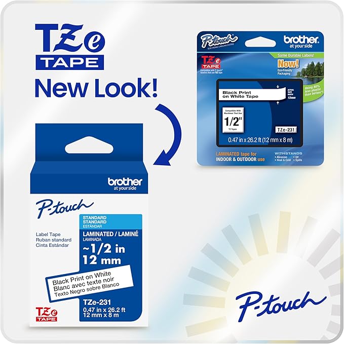 Brother Genuine P-Touch TZe, White Print on Clear, Strong Adhesive Laminated Label Tapes (TZeS135), ~1/2in x 26.2ft (12mm x 8m) for Select P-Touch Label Makers, Water-Resistant, Extra-Strength