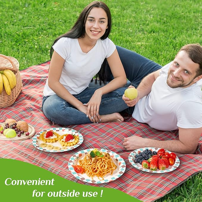 FOCUSLINE 360pack Paper Plates 8.375 Inch, Disposable Paper Plate Bulk 360 Count, Soak-Proof & Cut-Proof Bulk Plate for Parties, Picnic and Family Gatherings.