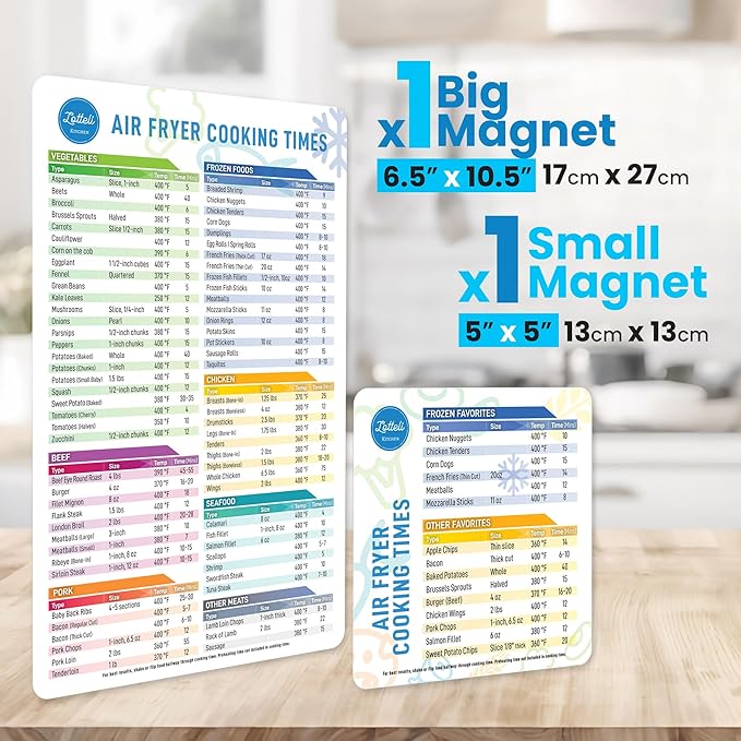Air Fryer Magnetic Cheat Sheet Set - Air Fryer Accessories Cookbook - Easy to Use AirFryer Time Chart Set As Seen on the Today Show - Strong Magnet Quick Reference Cooking Guide for Frying (White)