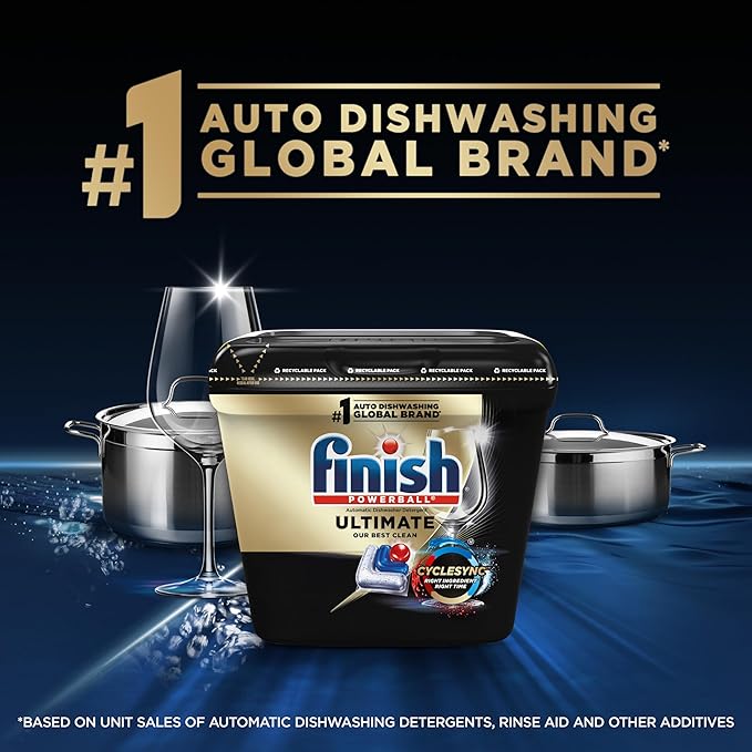 Finish Ultimate Dishwasher Pods, No Pre-Rinse Dishwasher Detergent Soap Removes Burnt-On Stain, with CycleSync Technology, Degreasing & Scrubbing Power, 38 Count