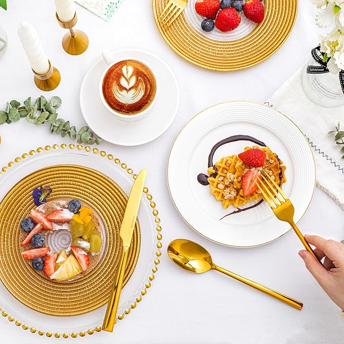 KINGSTONE Gold Silverware Set, 60-Piece Forged Flatware Set Cutlery Set Premium Stainless Steel, Service for 12, for Kitchen, Home, Wedding, Party, Mirror Polished and Dishwasher Safe