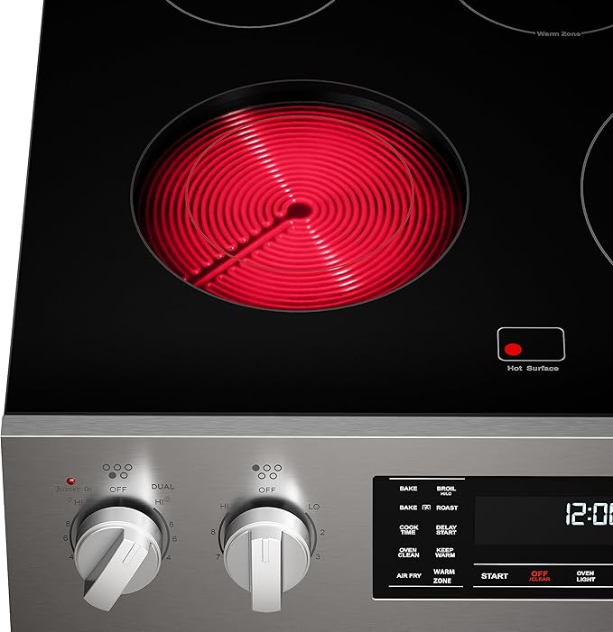 Kenmore Front Control Electric Range Oven with 5 Cooktop Elements with 7 Cooking Power Options, True Convection, Steam and Self Clean, Freestanding Oven, 4.8 cu. ft. Capacity Stainless Steel