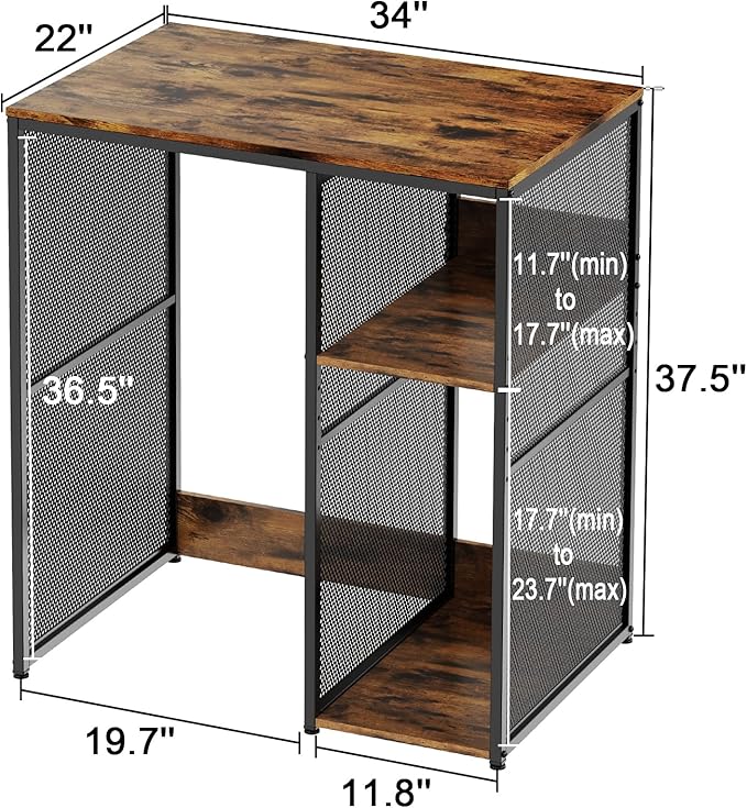 3-Tier Mini Fridge Cabinet with Storage, Industrial Style Kitchen Microwave Stand Baker Rack, Utility Storage Shelf with Mini Fridge Space for Home Kitchen Dorm, Vintage Wood