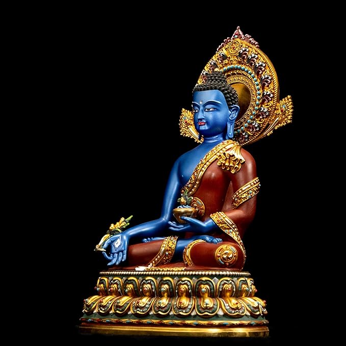 Medicine Buddha Statue Indoor, Handmade Copper Home Decor, Tibetan Buddhism, Hand-Painted Buddhist Budda (10.62", Bhaisajyaguru)