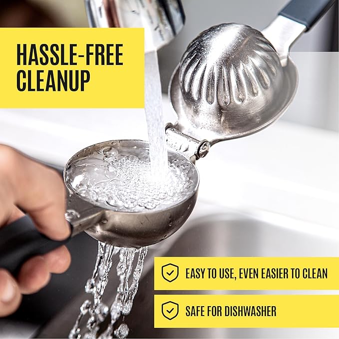 Large Lemon Squeezer Stainless Steel Press - Non-Slip Grip, Heavy Duty, Manual Design - Effortless Pro-Grade Lemon, Lime, Orange, and Citrus Fruit Hand Held Lemon Juicer Squeezer - No Seeds, Max Juice