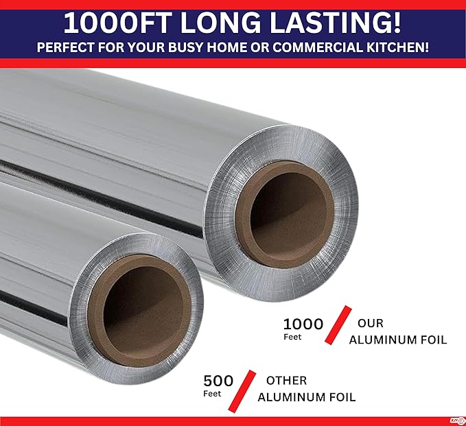 Standard Premium Aluminum Foil | 12”x1000 Feet Long | Industrial Size and Strength | Commercial Grade & Length Foil Wrap for Food Service Industry and Home Use| Strong Silver (1 Pack)