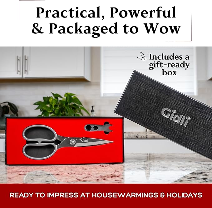Premium Kitchen Scissors by Gidli – Lifetime Replacement Warranty* - Heavy Duty Kitchen Shears for Food – All-Purpose Stainless Steel Scissors – Dishwasher Safe, Comes Apart for Easy Cleaning