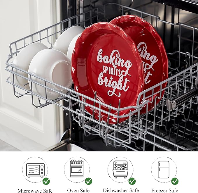 Ceramic Pie Pans for Baking, 9 Inches Pie Plate for Apple Pie, 36 Ounce Round Baking Dish, Set of 2, Thanksgiving day Gifts for Women, Christmas Red