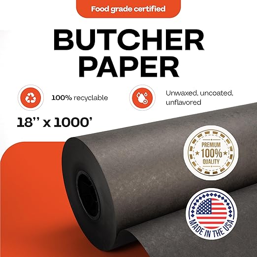 Black Butcher Paper 18" x 12000" (1000 feet) - USA-Made Natural Butcher Paper Roll for Meat and Fish - Uncoated, Unwaxed & Food-Grade Material for Grilling - BBQ Papers for Smoking by IDL Packaging