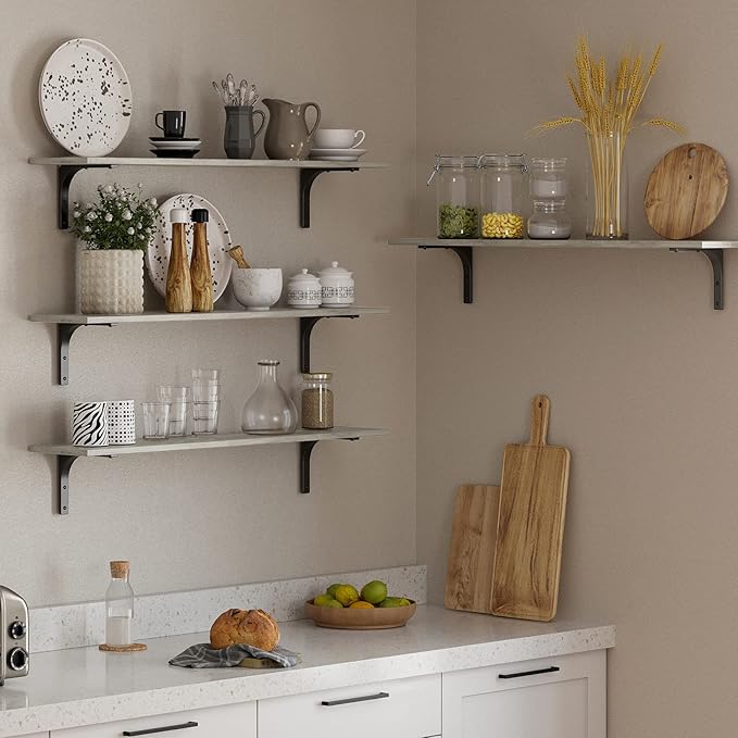 DINZI LVJ Long Wall Shelves, 39.4Inch Wall Mounted Shelves Set of 2, Extra Large Floating Storage Ledges with Sturdy Metal Brackets for Living Room, Bathroom, Bedroom, Kitchen, Gray Wash