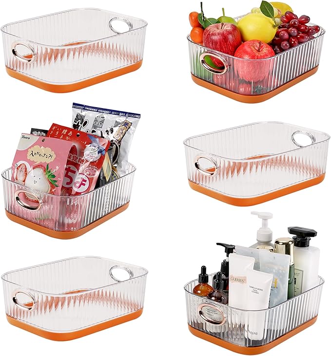 VECELO Refrigerator Organizers - Durable PET Storage Bins, Space Saving, Clear View, Contain Spill, Organizer for Kitchen, Laundry, Closet - Set of 2