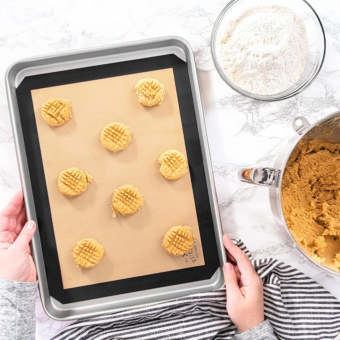 Zulay Kitchen Silicone Baking Mat Sheet Set - Reusable Baking Mat Nonstick - Half Sheet Baking Mat For Oven (Black, 3 Pack)