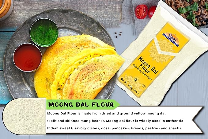 Rani Moong Flour (Mung Bean Flour, Green Gram Flour) 14oz (400g) ~ All Natural | Vegan | Gluten Friendly | NON-GMO | Kosher | Indian Origin