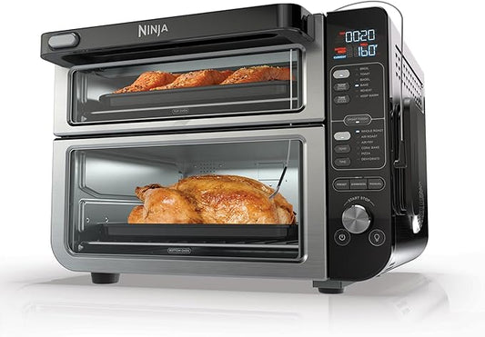 Ninja DCT451 12-in-1 Smart Double Oven with FlexDoor, Thermometer, FlavorSeal, Smart Finish, Rapid Top Convection and Air Fry Bottom , Stainless Steel