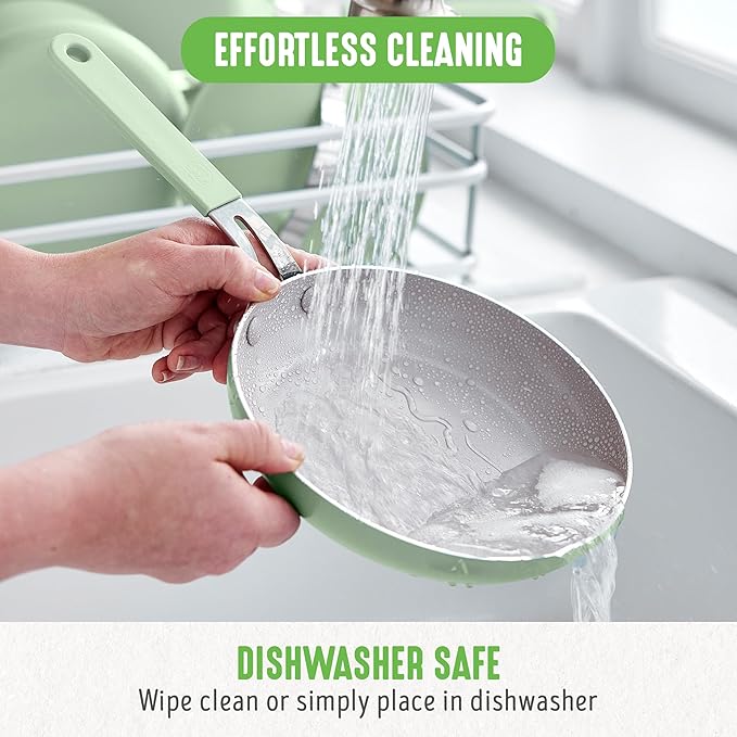 GreenLife 8” & 10” 2 Piece Nonstick Ceramic Frying Pan Set, Lightweight Healthy PFAS-Free Skillets, Dishwasher & Oven Safe, Durable Body, Silicone Stay-Cool Handles, Easy Release, Sage Green