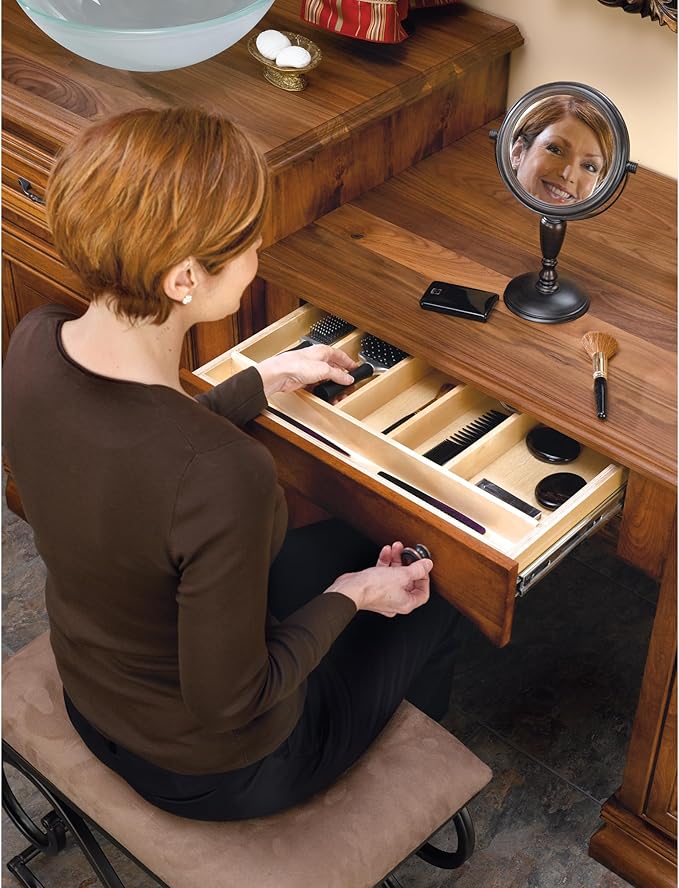 Rev-A-Shelf Trim-to-Fit Silverware Drawer Organizer For Kitchen Utensils, Cutlery Cabinet Storage Divider Insert, 23.98 x 21.97 In, Maple Wood, 4WUT-3