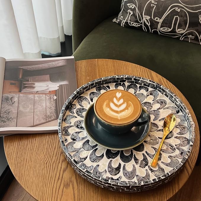 12.5" Lazy Susan for Table Top – Mother of Pearl Spinning Turntable Serving Tray, Marble Lazy Susan Organizer for Dining Table Centerpiece, Kitchen Island Decor, Bathroom Counter, Outdoor Use (Blue)