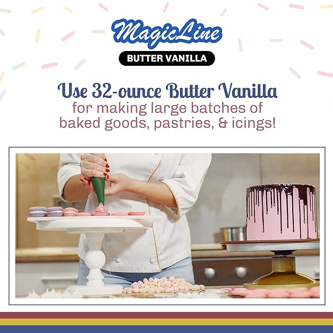 Magic Line Butter Vanilla Flavoring Oil for Baking - Replaces Vanilla Flavor Extracts (32 Ounces)