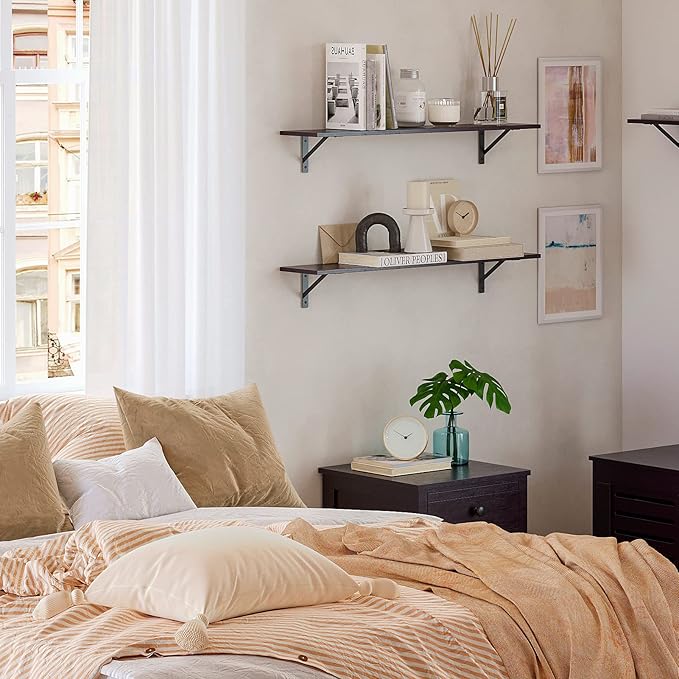 DINZI LVJ Long Wall Shelves, 39.4Inch Wall Mounted Shelves Set of 2, Extra Large Wall Storage Ledges with Sturdy Metal Brackets for Living Room, Bathroom, Bedroom, Kitchen, Espresso