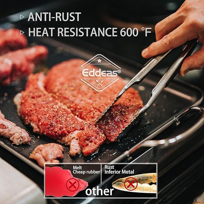 4 Pack Stainless Steel Locking Tongs - Heat Resistant 600 Degrees, 9" & 12" with Silicone Tips, Non-Slip Food Tongs, Heavy Duty, Non-Stick