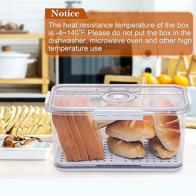 Bread Box for Homemade Bread Boxes for Kitchen Counter Airtight, Time Recording Bread Storage Container with Lid, Bread Containers Storage Airtight Loaf Bread Keeper, Large, White
