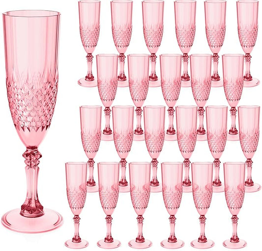 Plastic Champagne Flutes, 24PCS Red Plastic Wine Glasses Goblets Reusable Champagne Flute for Weddings, Bachelor Parties, Toasting, and Events(24,Red)