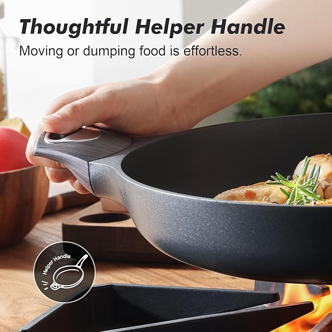 SENSARTE Ceramic Nonstick Frying Pan Skillet with Lid, 12.5 Inch Non Stick Pan Omelette Pans, Healthy Kitchen Cooking Chef's Pan, Free of Intentionally Added PFOA/PFOS, Induction Compatible, Black