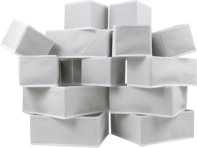 16 Pcs Drawer Organizer,Fabric Closet Organizer and Storage Baskets,Foldable Drawer Divider for Clothing,Sock,Ties,Underwear Drawer Organizers,Cabinet Storage Boxes (White)