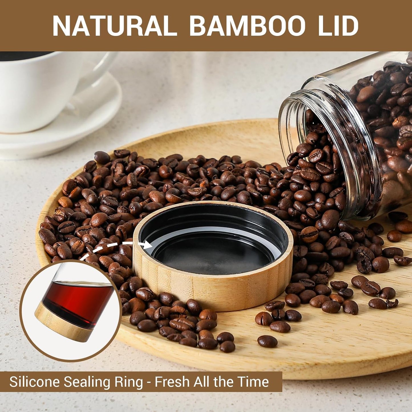 NETANY 4-pack 10oz Glass jars with Airtight Lids, Overnight Oats Containers with Bamboo Lids, Wide mouth Mason Salad jars, Glass Food Storage Containers for Snacks Yogurt Spice Sugar