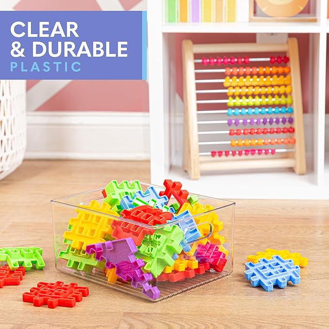 Plastic Food Storage Clear Container Bin with Handles for Organizing Kitchen, Pantry, Refrigerator, Freezer, Pantry, Cabinet, Closet, Bathroom 10”x8”x5”