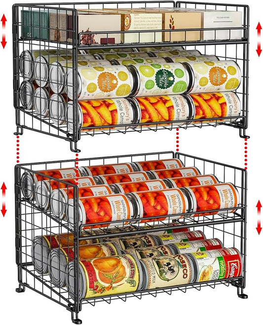 JKsmart 2-Pack Stackable Can Rack Organizer, Can Storage for Kitchen Pantry Cabinet, Can Holders for Food, Multifunctional Can Dispenser for Snacks Soda