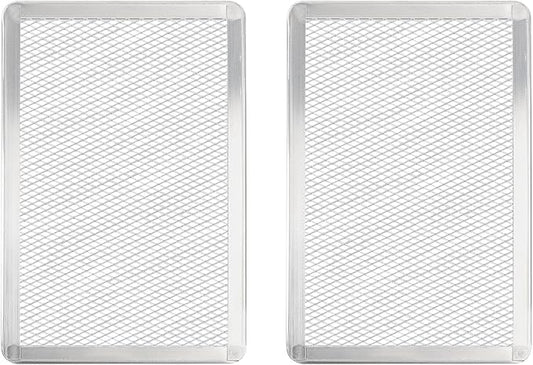 Pizza Screen 8 x 12 Inch 2 Pack Rectangular Aluminum Pizza Pan Restaurant-Grade Flatbread Screen Pizza Crisper Pan,Oven-Safe