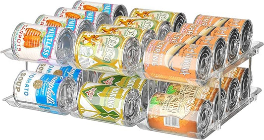 Can Organizer for Pantry, 3 Sets 2Tiers Can Storage Organizer Pantry, Soda Can Organizer for Fridge 24 Cans Rack Automatic Rolling Stackable Canned Food Organizer,Clear