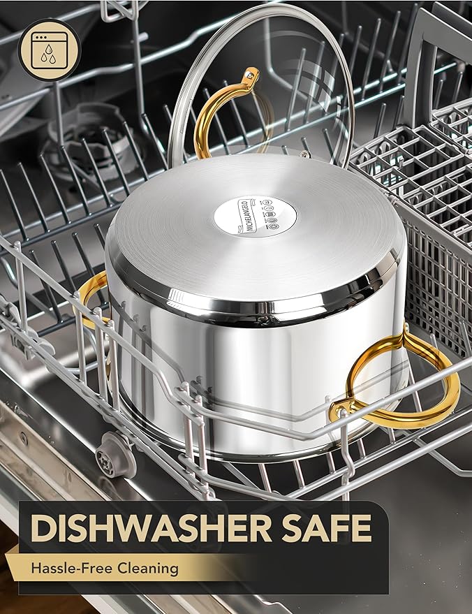 MICHELANGELO Stainless Steel Stock Pot - 8 Quart With Lid, Induction Compatible, Riveted Handle, Oven & Dishwasher Safe