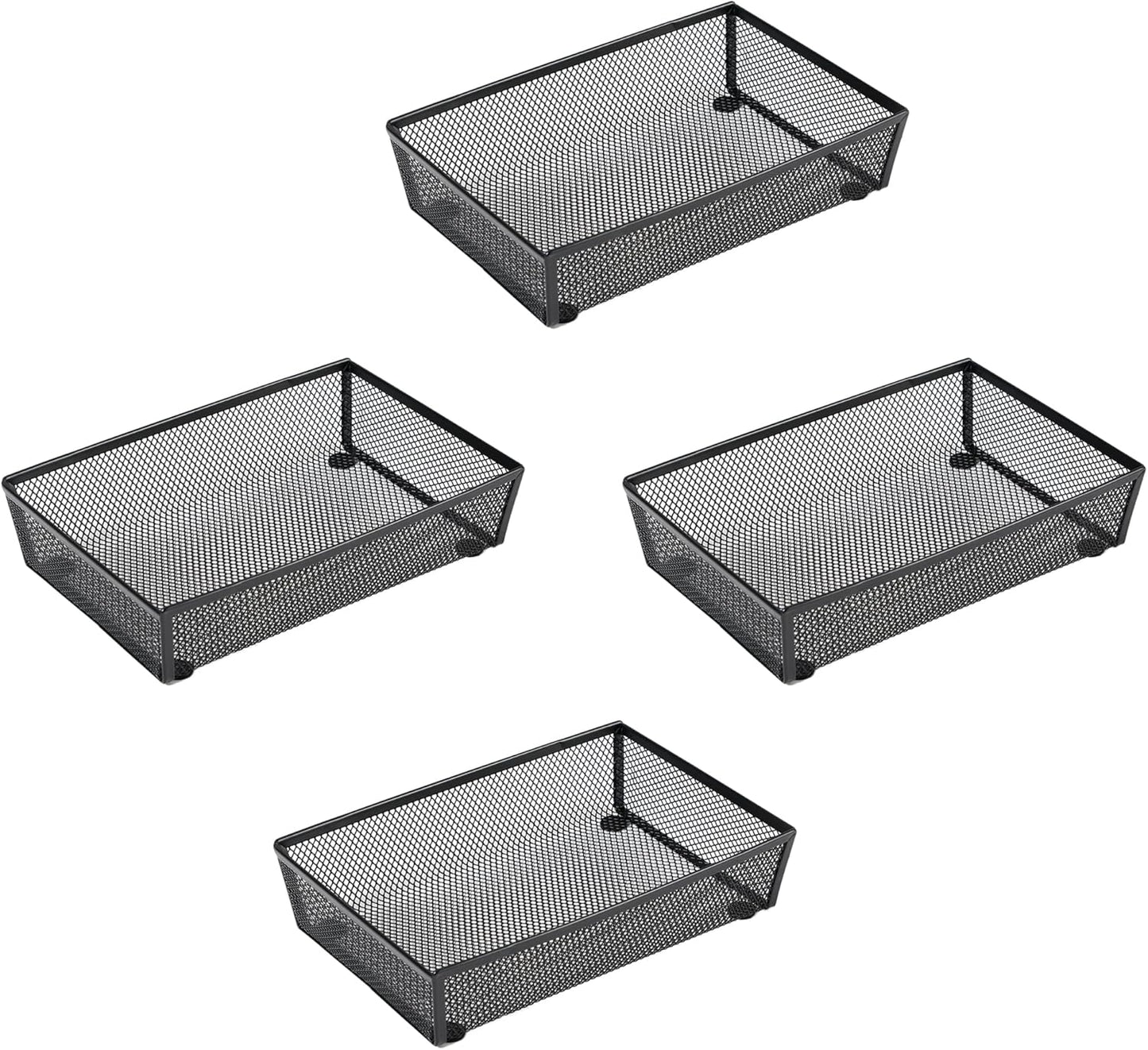 BYCY Silverware Drawer Organizer, Mesh Utensil Organizer for Kitchen Storage, Black Steel Metal Mesh Tray for Flatware Fork Spoon Knife (9x6-4P-Black)