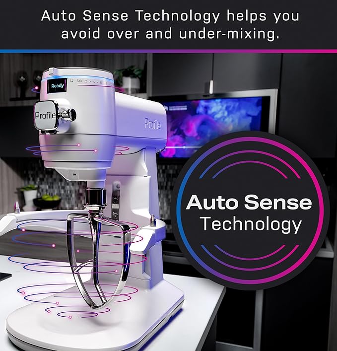 GE Profile Smart Stand Mixer w/Built-In Smart Scale & Auto Sense Technology, 7qt Stainless Steel Bowl, 11 Speed l Dough Hook, Beater, 11-wire whip l works w/Amazon Alexa & Google Home l Stone White