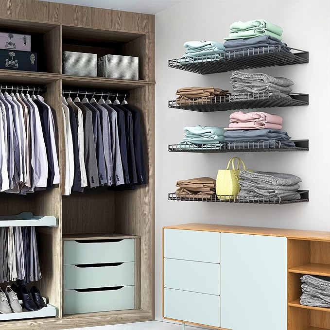 Ultrawall Wall Mounted Storage Shelf for Garage, 4 Pack Metal Shelf Rack, Heavy-Duty Wall Organizer Shelves Suitable for Shop, Shed, Garage 23.5inch x 12inch(Black)